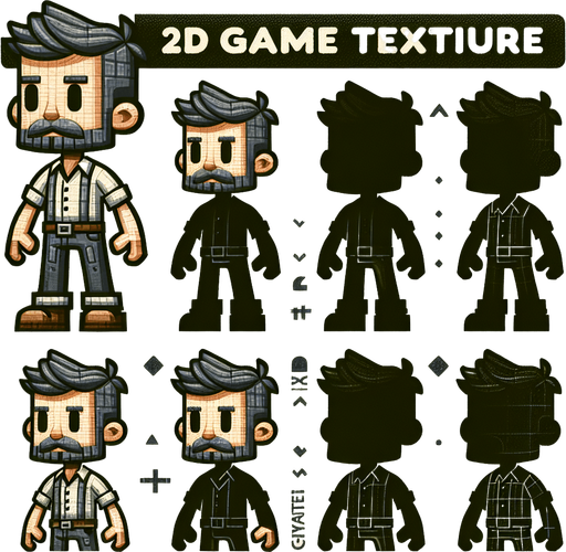 Man.
Single Game Texture. In-Game asset. 2d. Blank background. High contrast. No shadows.