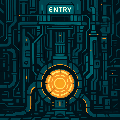 fondo de una fabrica de electricidad tecnologica futurista con muchos detalles en la cual en la parte superior esta la entrada y en la parte inferior esta el nucleo de la fabrica.
In-Game asset.  2d.  High contrast.  No shadows