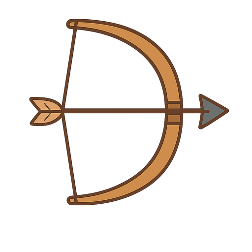 bow with arrow. No background. Transparent background. Blank background. No shadows. 2d. In-Game asset. flat