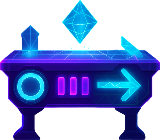 N Neon cyberpunk futuristic glowing side-view 2d platformer style platform flat top hologram light crystal grid projection