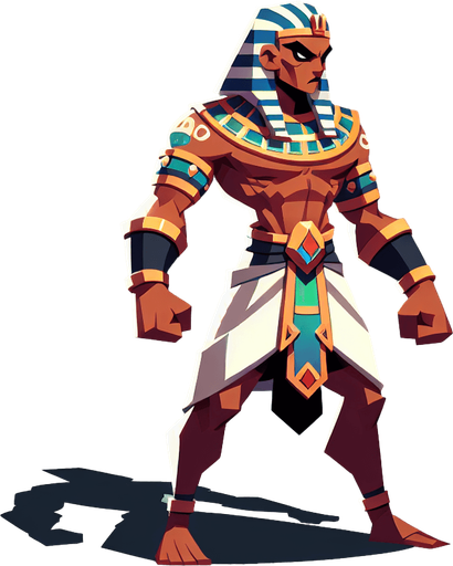 An animated image of an aggressive egyptian warrior.
Single Game Texture. In-Game asset. 2d. Blank background. High contrast. No shadows.