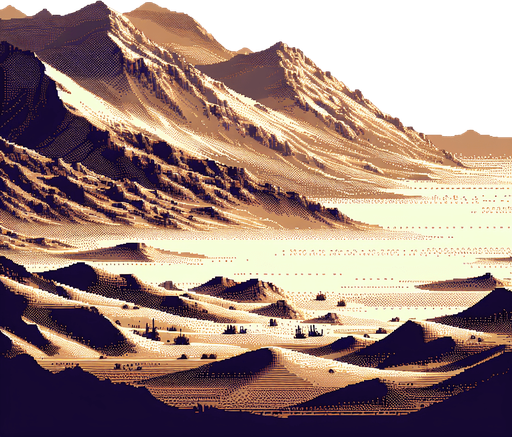 Pixelated desert floor without objects.
Single Game Texture.  In-Game asset.  2d.  Blank background.  High contrast.  No shadows