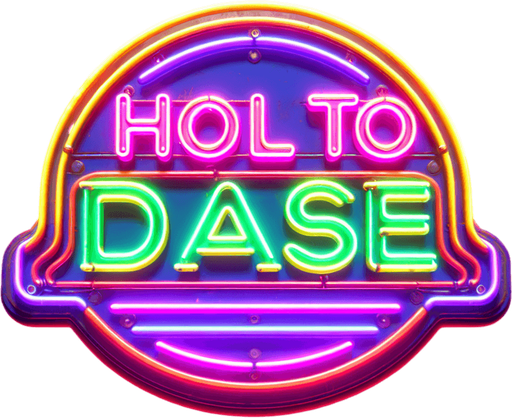 retro sign that says "Hold to Dash" in neon colors.
Single Game Texture. In-Game asset. 2d. Blank background. High contrast. No shadows.