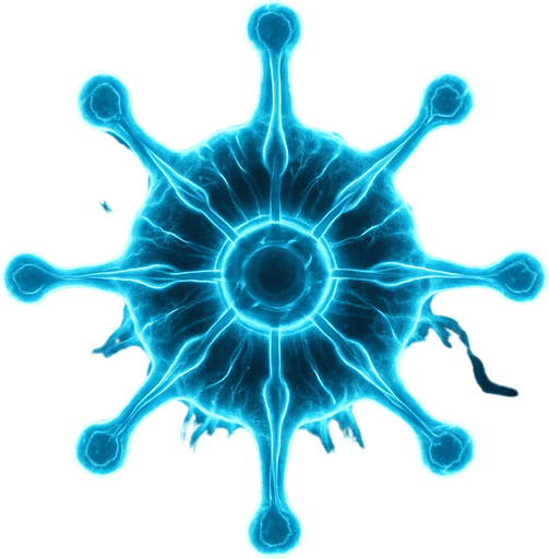 sleek spectral virus entity, flowing energy trails, ghostly and translucent, topdown view, neon blue and white accents, glitch particles, sci-fi, circular, symmetrical.
In-Game asset.  2d.  High contrast.  No shadows