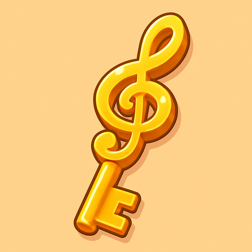 a delicious looking isometric symphony shaped golden key drawn as a 2D illustration for a cute mobile game.
In-Game asset.  2d.  High contrast.  No shadows