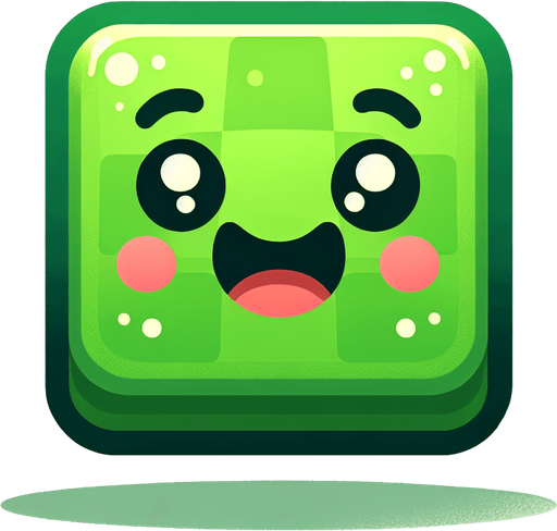 Perfectly square bright green game piece with cute happy face. Cartoon style. Cute art style. Simple vector style. No Shadows.
Single Game Texture. In-Game asset. 2d. Blank background. High contrast. No shadows.