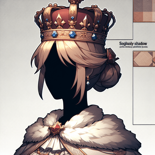 Queen with crown.
Single Game Texture.  In-Game asset.  2d.  Blank background.  No shadows