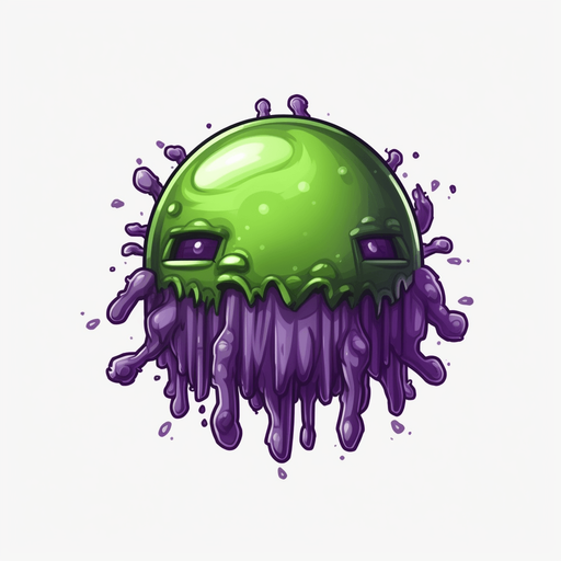 Single alien boss slime bullet, round
Game Texture. In-Game asset. 2d. Pixelart. White background. Blank background. Low detail. High contrast.
