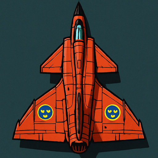 A Saab 37 Viggen fighter jet..
In-Game asset.  2d.  High contrast.  No shadows. Top down view