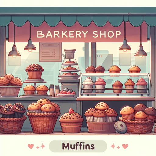 Cute simple 2d Muffin bakery shop from inside.
2d. High contrast. No shadows. Clicker background asset, Flat, few details, few colors