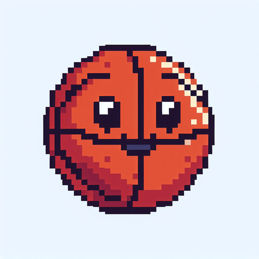 pixel art basketball with a smiley face looking left.
Single Game Texture. In-Game asset. 2d. Blank background. High contrast. No shadows.