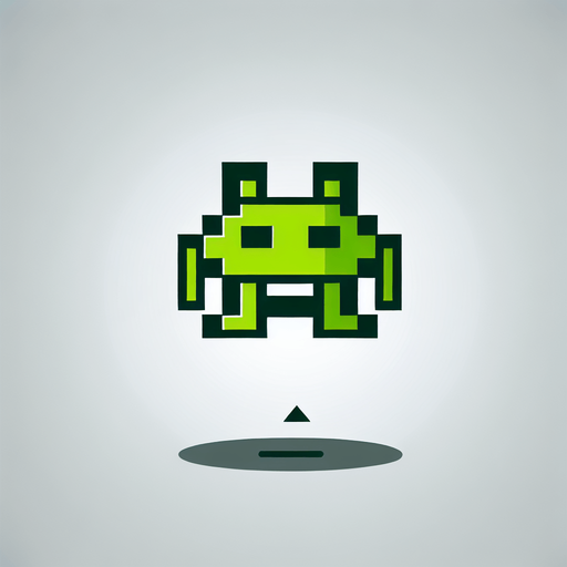 It looks like a bright green space invader.
Single Game Texture. In-Game asset. 2d. Blank background. High contrast. No shadows.