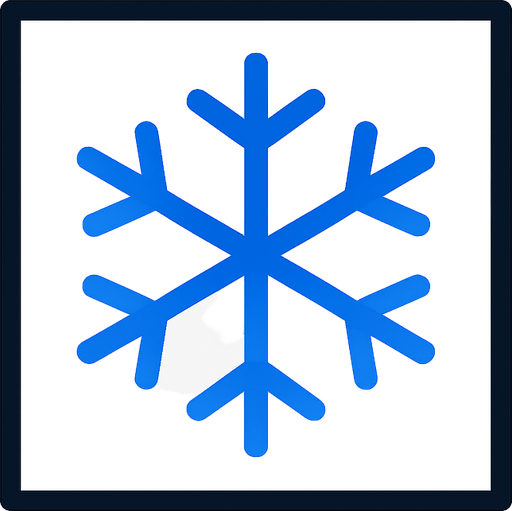 top-down view, simple minimal white square icon, centered ice crystal or snowflake symbol inside, clear sharp lines, no background, clean style, for game UI button, 30x30 px, black border, blue.
In-Game asset.  2d.  High contrast.  No shadows