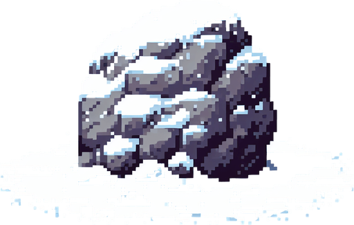 pixel art of a large, snow covered rock . Single Game Texture. In-Game asset. 2d. Blank background. High contrast. No shadows.