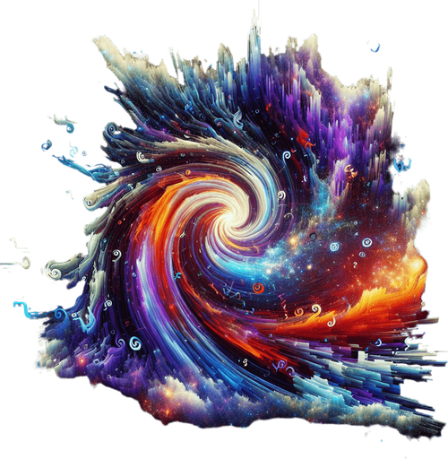 A jagged tear or swirling vortex in space, leaking multi-colored, chaotic energy. Could incorporate shifting, abstract symbols or question marks within the rift..
Single Game Texture.  In-Game asset.  2d.  Blank background.  High contrast.  No shadows