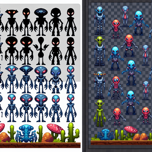 Aliens.
Single Game Texture. In-Game asset. 2d. Blank background. High contrast. No shadows.