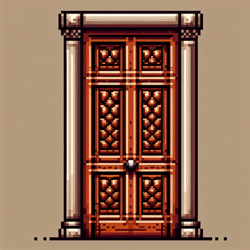 8 bit image 2d brown classic old door with beehive pattern.
Single Game Texture.  In-Game asset.  2d.  Blank background.  High contrast.  No shadows