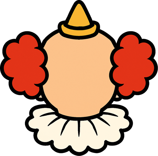 bir palyanço kafasının arka üsten görünümü çizgi film stili.
In-Game asset.  2d.  High contrast.  No shadows