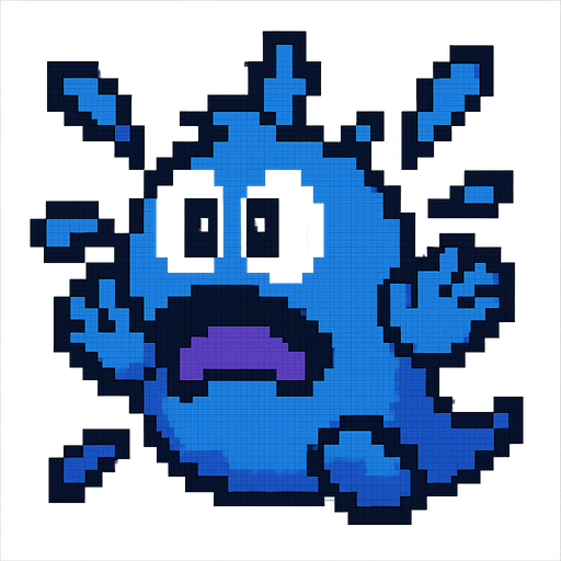 A popped blue bobble, pixel style, bubble booble arcade game inspired.
In-Game asset.  2d.  High contrast.  No shadows