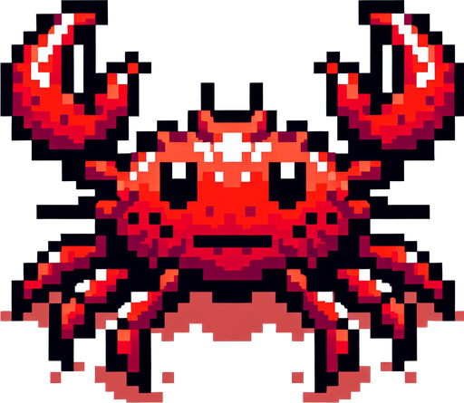 red crab 2d 32 bit.
Single Game Texture.  In-Game asset.  2d.  Blank background.  High contrast.  No shadows