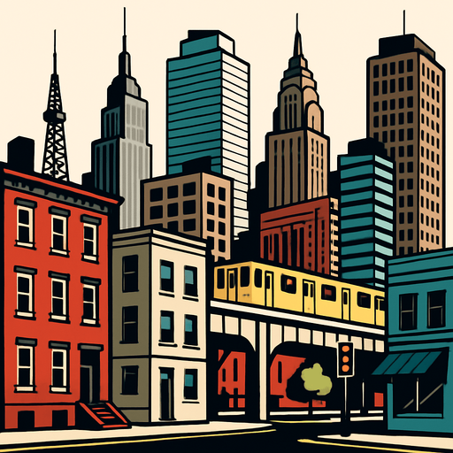 realistic mixed city.
In-Game asset.  2d.  High contrast.  No shadows