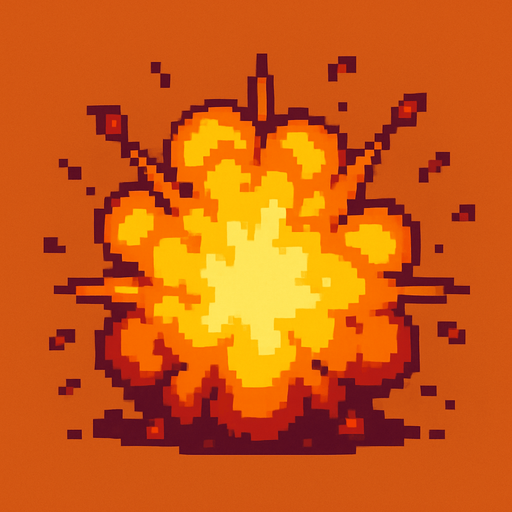 Una explosión normal pixelart.
In-Game asset.  2d.  High contrast.  No shadows