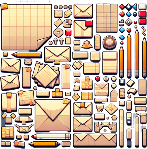 stick on papers and envelops.
Single Game Texture. In-Game asset. 2d. Blank background. High contrast. No shadows.