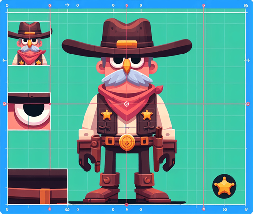 kuş bakışı 2d şerif animasyon.
Single Game Texture.  In-Game asset.  2d.  Blank background.  High contrast.  No shadows