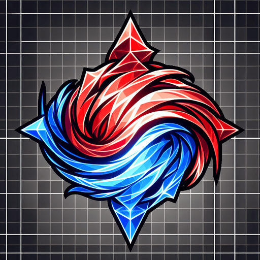 Two different colored streams of energy (e.g., red and blue) flowing and swirling together in the center. Could also be a crystal icon split into two distinct colors..
Single Game Texture.  In-Game asset.  2d.  Blank background.  High contrast.  No shadows