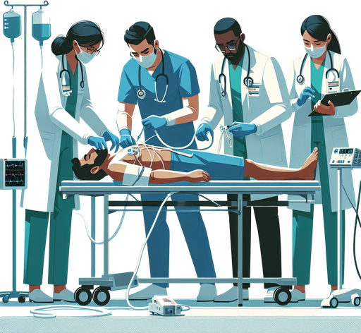 An image of doctors saving a person from an emergency situation.
Single Game Texture. In-Game asset. 2d. Blank background. High contrast. No shadows.