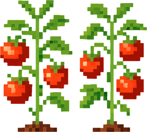 fully grown tomato sprouts.
In-Game asset.  2d.  High contrast.  No shadows. pixel
