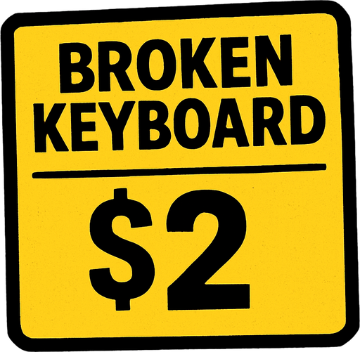 police tag that says Broken Keyboard for $2.
In-Game asset.  2d.  High contrast.  No shadows