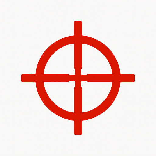 Red crosshair.
In-Game asset.  2d.  High contrast.  No shadows