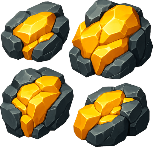 rocas con oro.
In-Game asset.  High contrast.  No shadows. 3D