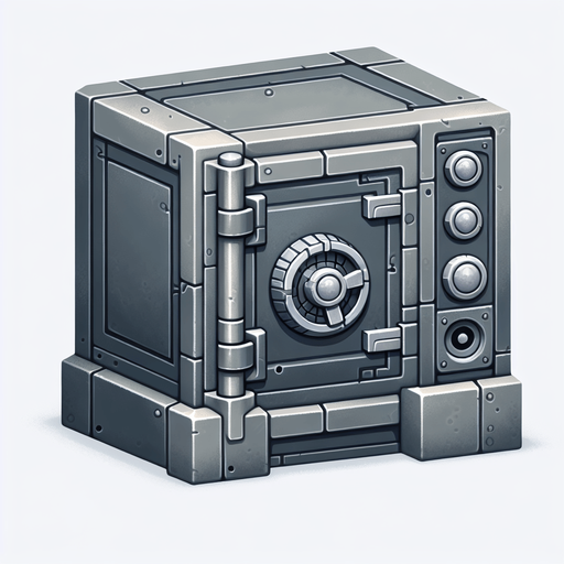 old safe png grey with four buttons on the side.
Single Game Texture. In-Game asset. 2d. Blank background. High contrast. No shadows.