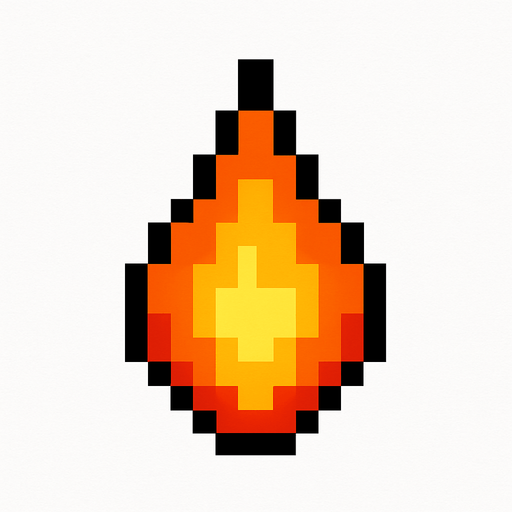 A pixelated fire that is upside down.
High contrast.  No shadows