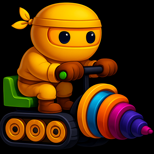 Same image of ninja with dig machine but with different colors. HD colors. yellow
