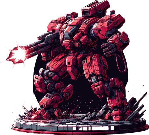 red robot look like gundam shoot enemy.
Single Game Texture.  In-Game asset.  2d.  Blank background.  High contrast.  No shadows