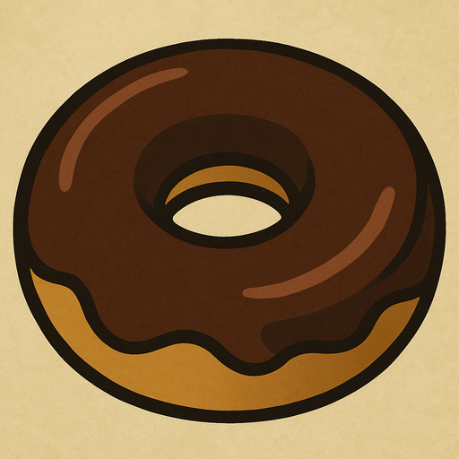 Chocolate donut in professor Layton game style artwork.
In-Game asset.  2d.  High contrast.  No shadows
