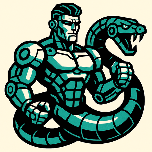 Robotic GigaChad snake.
In-Game asset.  2d.  High contrast.  No shadows