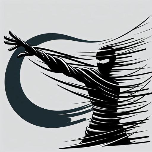 Create a series of curved, tapered lines that originate from the ninja's body and extend outward in the direction of movement. The lines should vary in length and thickness, with a sense of energy and dynamism..
Single Game Texture. In-Game asset. 2d. Blank background. High contrast. No shadows.