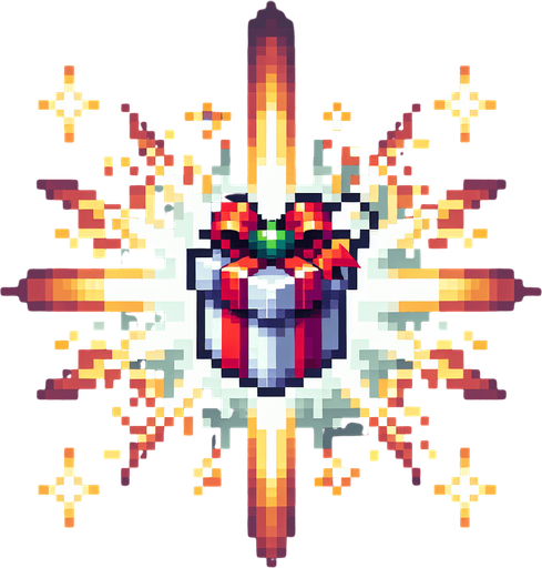 pixelart. chistmas present. powerup. game art Single Game Texture. In-Game asset. 2d. Blank background. High contrast. No shadows.