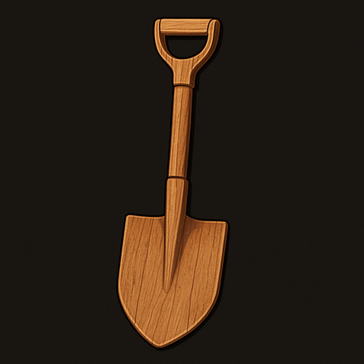 una pala de madera realista.
In-Game asset.  2d.  High contrast.  No shadows