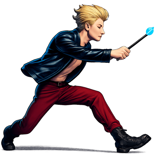 Swishy graceful man Cyberpunk manga, wand pointed straight ahead, arm extended, Slide across ground attack, side profile view attack animation, shiny black leather biker jacket longsleeves shirtless Skinny abs blonde pompadour guy, action shot wine red joggers combat boots, Background removed, "Full-body character, entirely in frame, no cropping of face, head, or feet" "Complete character visible, from head to toe, fully centered in the image" "Entire character, including face and boots, fully within the frame" Character fully contained within a square frame, no edges cut off fashion model running pose