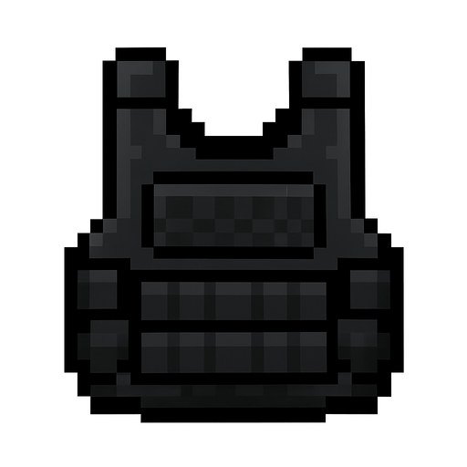 chaleco antibalas negro hecho con pixeles..
In-Game asset.  2d.  High contrast.  No shadows