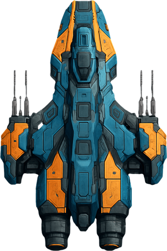 Uzay temalı Savaş Gemisi, gerçekçi, yazısız üstten görünüm. 
In-Game asset.  High contrast.  No shadows