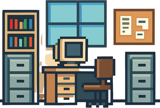boring office background pixel art 2d..
In-Game asset.  2d.  High contrast.  No shadows