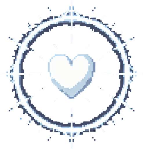 pixel art of a pulsating white heart with a halo. 
Single Game Texture. In-Game asset. 2d. Blank background. High contrast. No shadows.