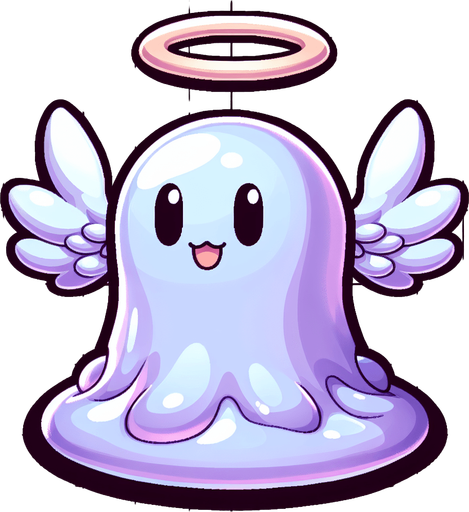 Un slime angelical RPG con estilo suave y simple.
Single Game Texture.  In-Game asset.  2d.  Blank background.  High contrast.  No shadows