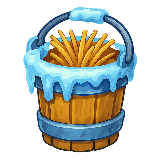 Frozen straw buckets.
Single Game Texture.  In-Game asset.  2d.  Blank background.  High contrast.  No shadows